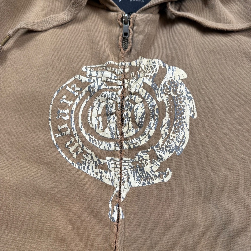 Mbarb Mens XL Brown Zip Up Hoodie Camo Thermal Lined Distressed Graphic Cotton - Picture 5 of 7
